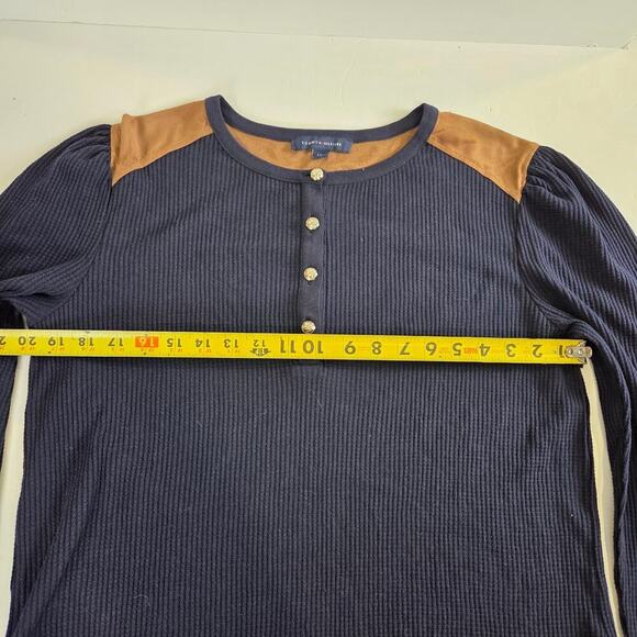 Tommy Hilfiger Large Faux Suede Yoke Henley Top Thermal Western - Picture 2 of 9